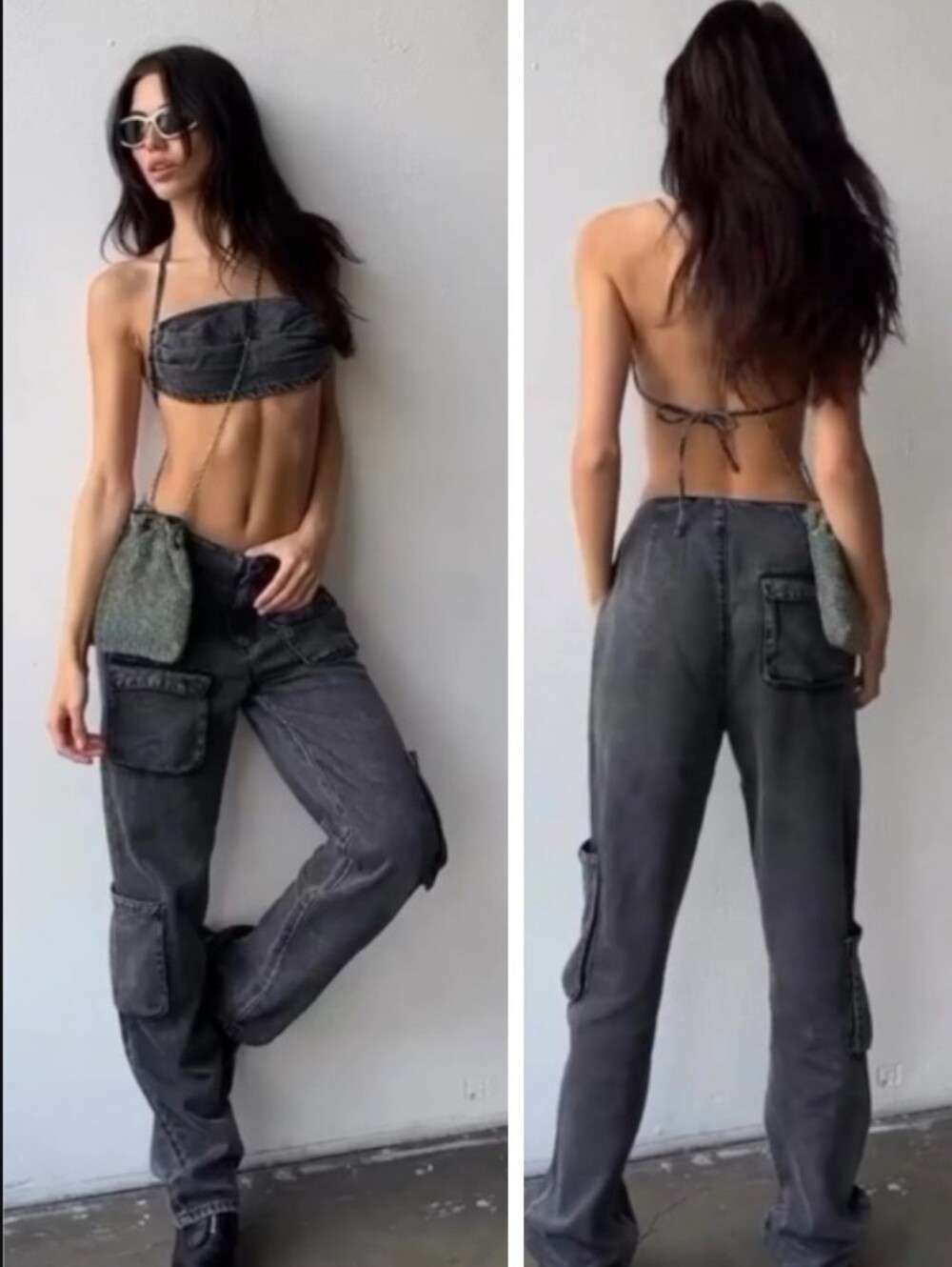 AFRM Jayce Bandeau Denim Top Modena Wash